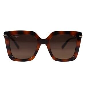 Salvatore Ferragamo Oversized Square Womens Sunglasses - Havana / Gold - NWT